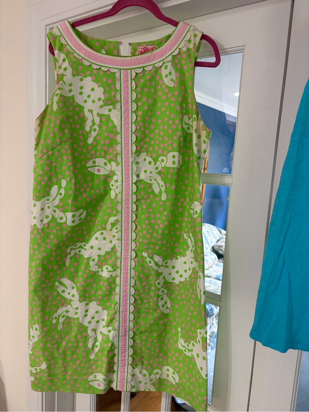 Women’s white label Lilly Pulitzer Lime Green & Pink Polka Dot Bunny Shift Dress